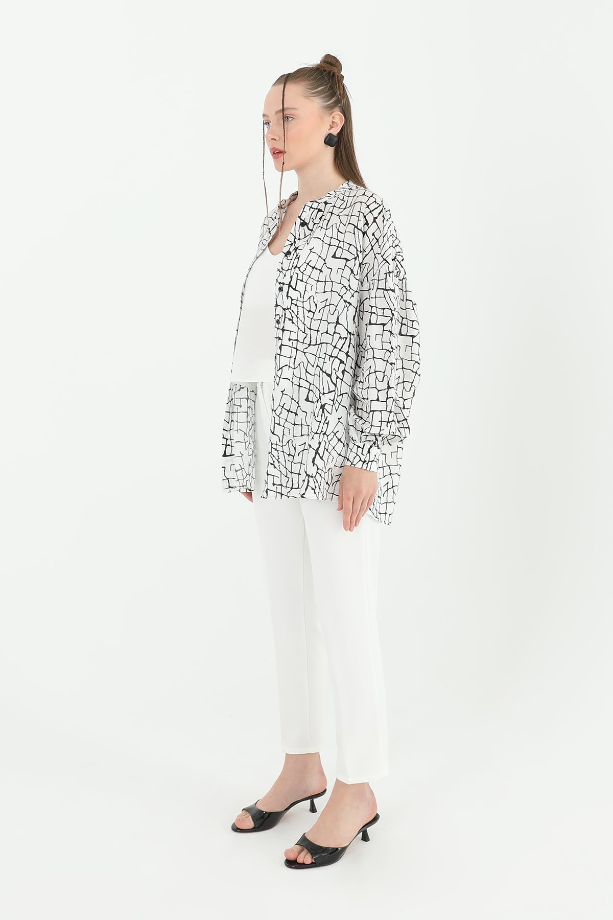 Kadın Desenli Atlet Ve Gömlekli Takım -24S-31811GML