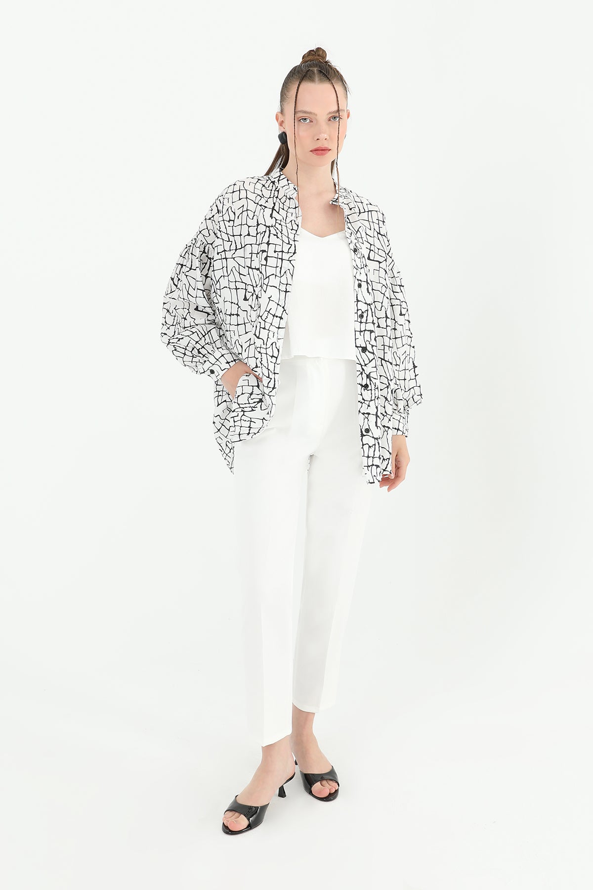 Kadın Desenli Atlet Ve Gömlekli Takım -24S-31811GML