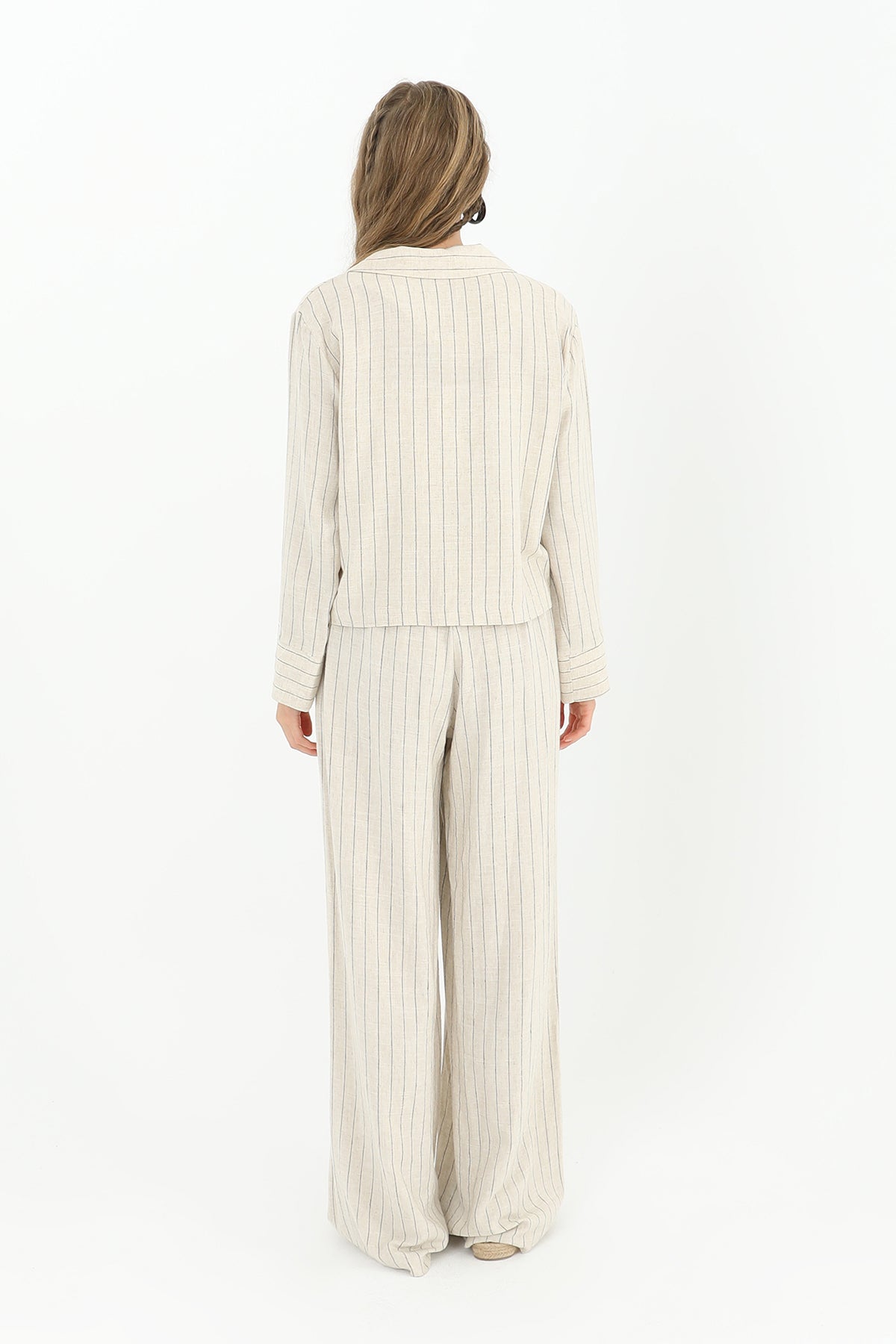 Kadın Çizgili Kısa Cepli Gömlek -24S-31817GML