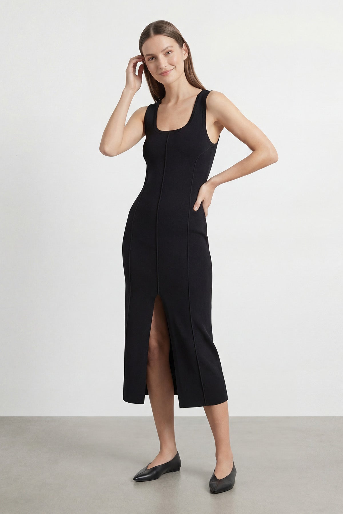 Kadın Kalın Askılı Yırtmaçlı Elbise - 31861ELB