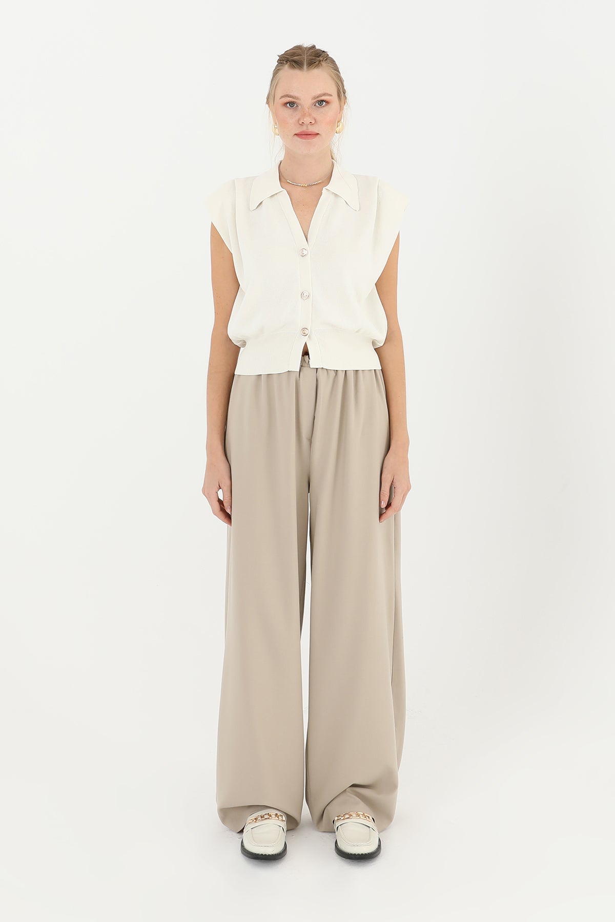 Kadın V Yakalı Çelik Örme Gömlek - 31864GML