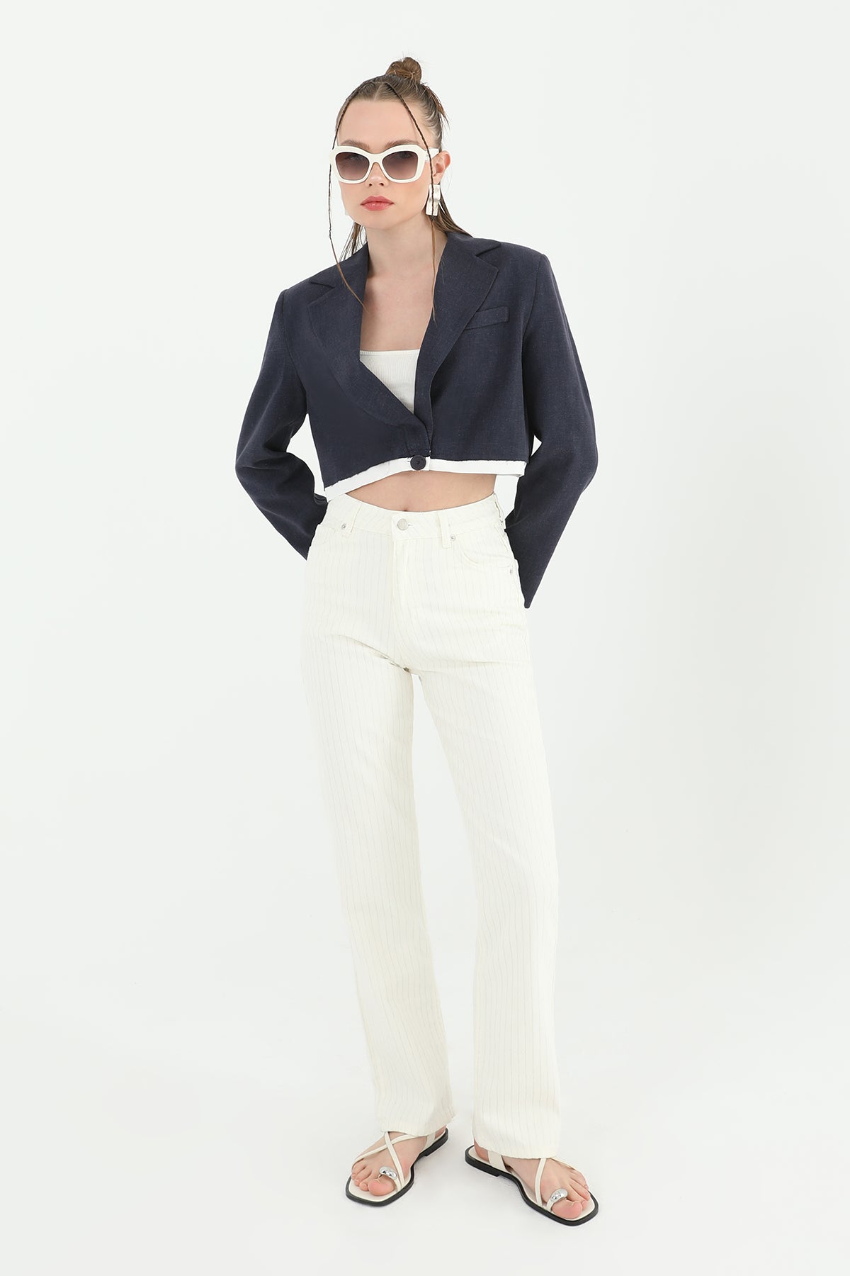 Kadın Çizgili Denim Pantolon - 31877PNT