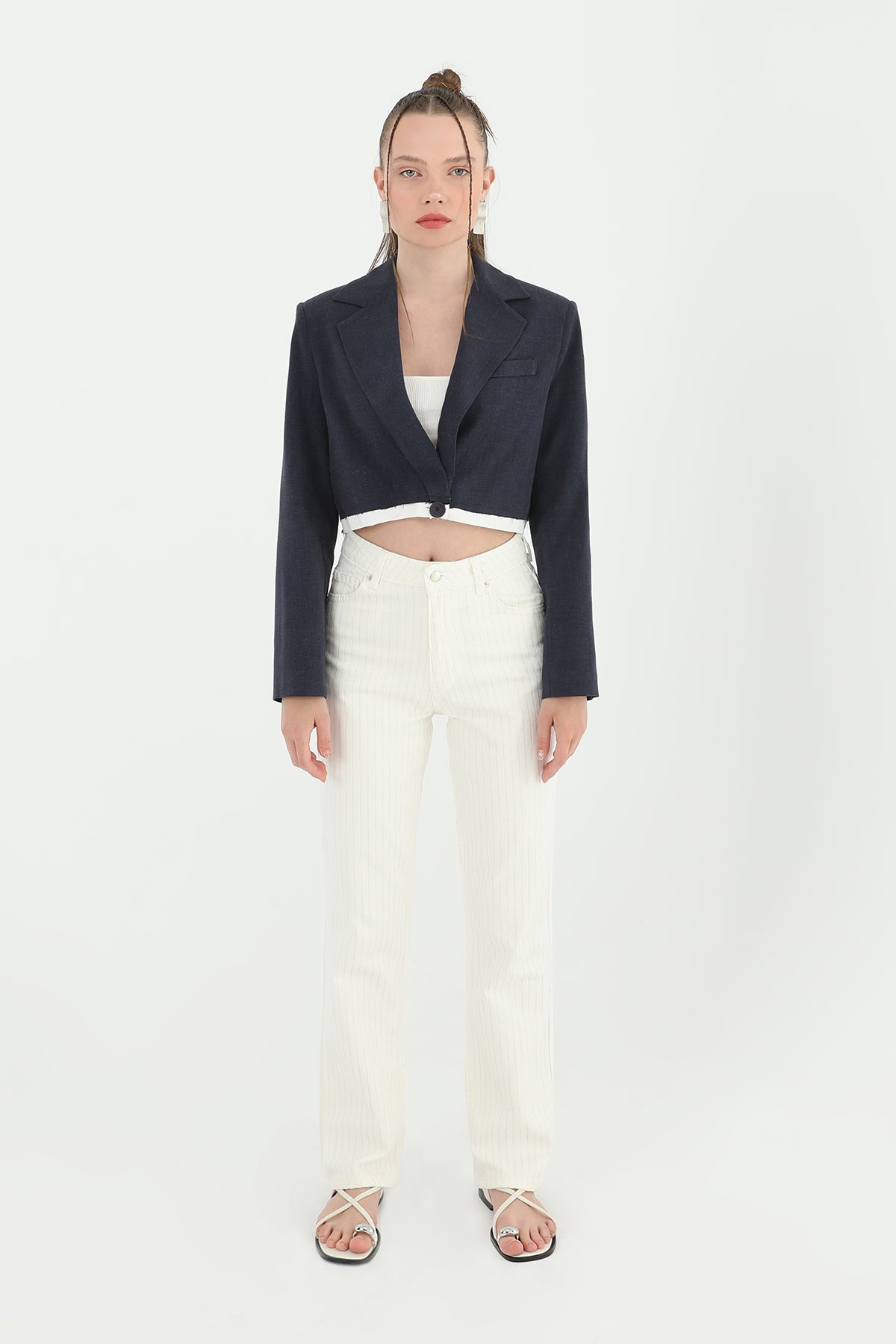 Kadın Çizgili Denim Pantolon - 31877PNT