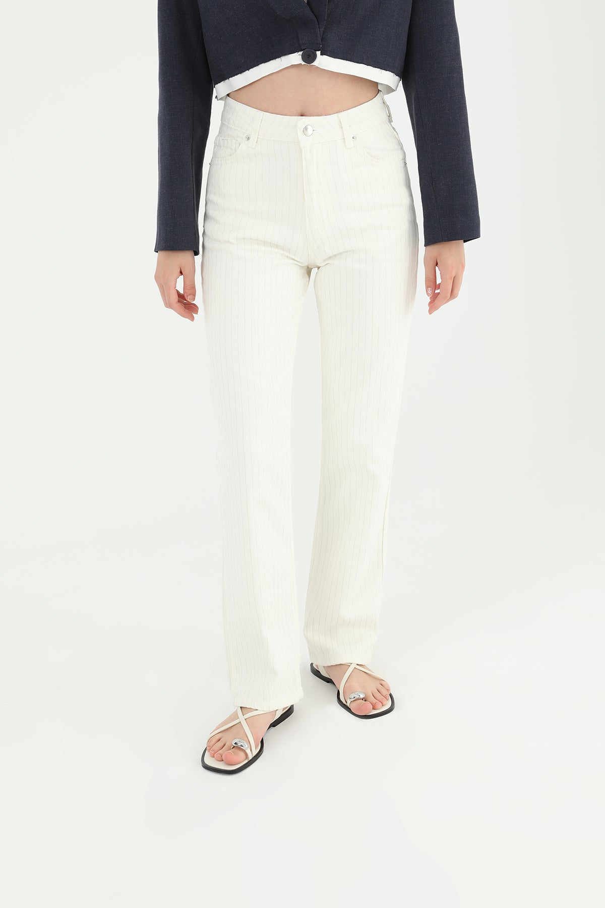 Kadın Çizgili Denim Pantolon - 31877PNT