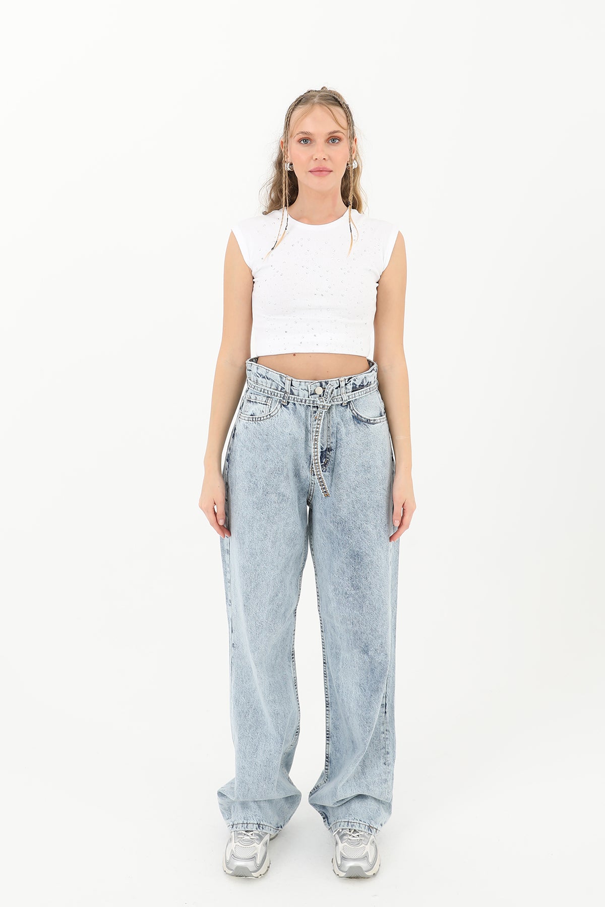 Kadın Belden Bağlamalı Denim Pantolon - 31878PNT