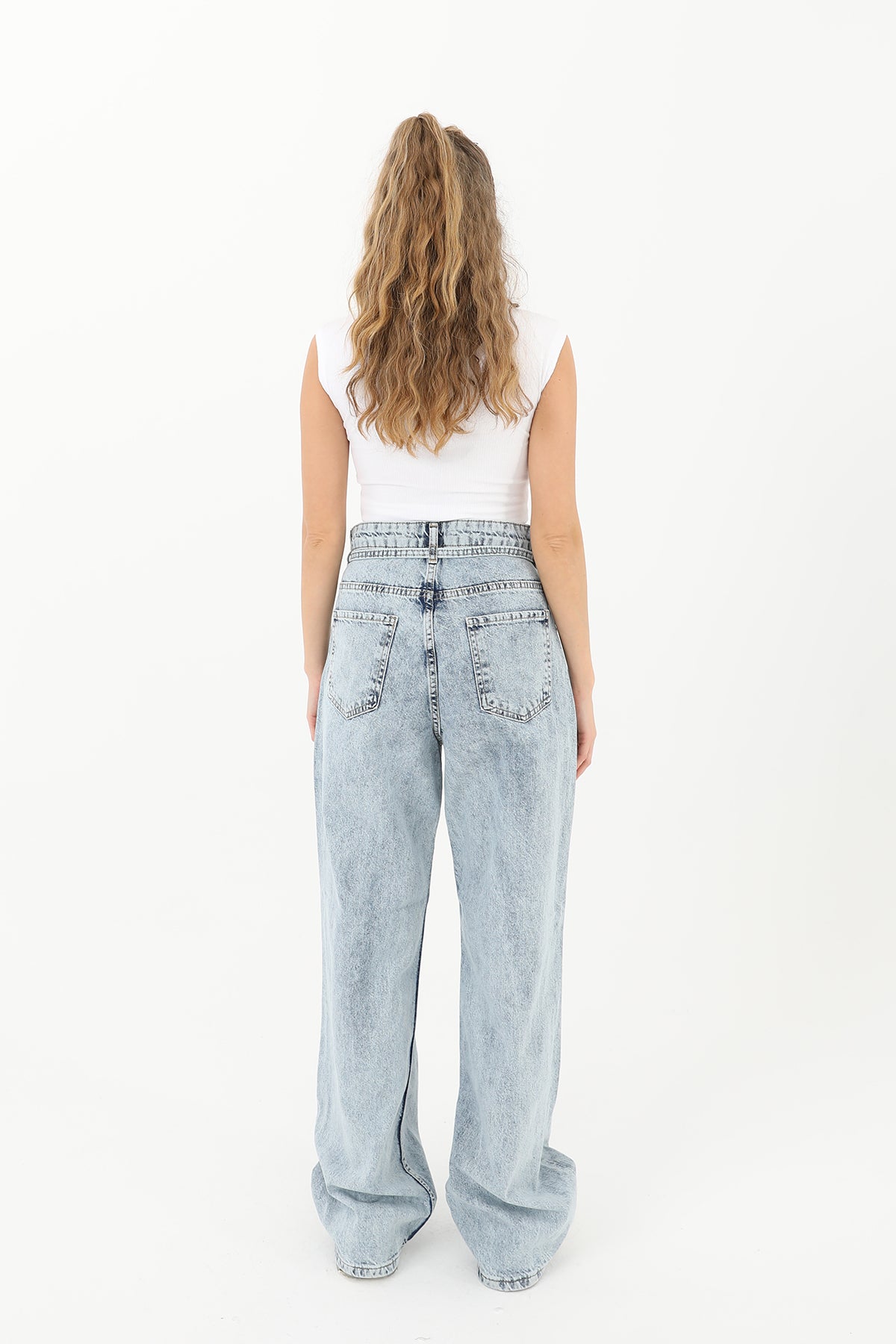 Kadın Belden Bağlamalı Denim Pantolon - 31878PNT