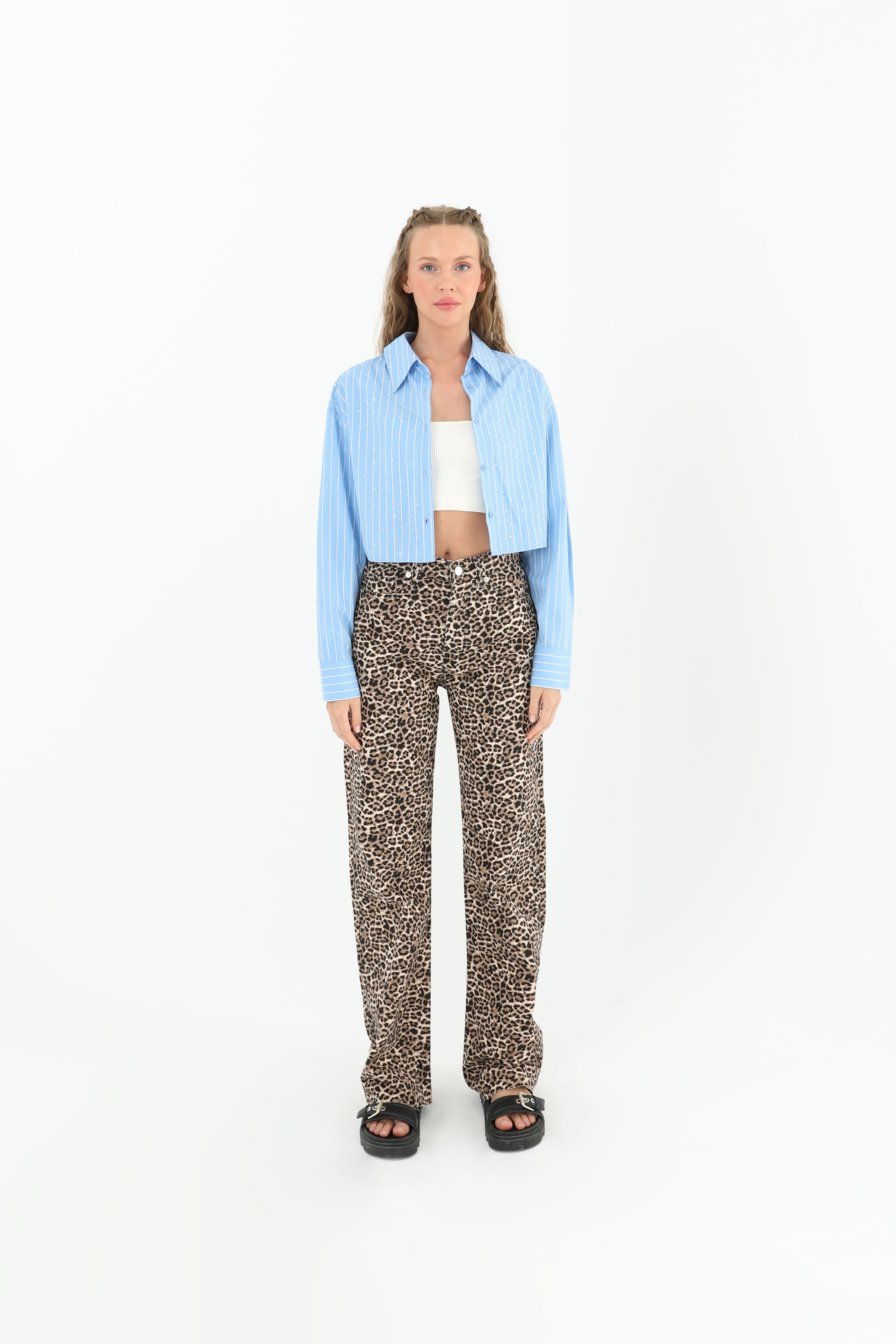 Kadın Leoparlı Bol Pantolon - 31880PNT