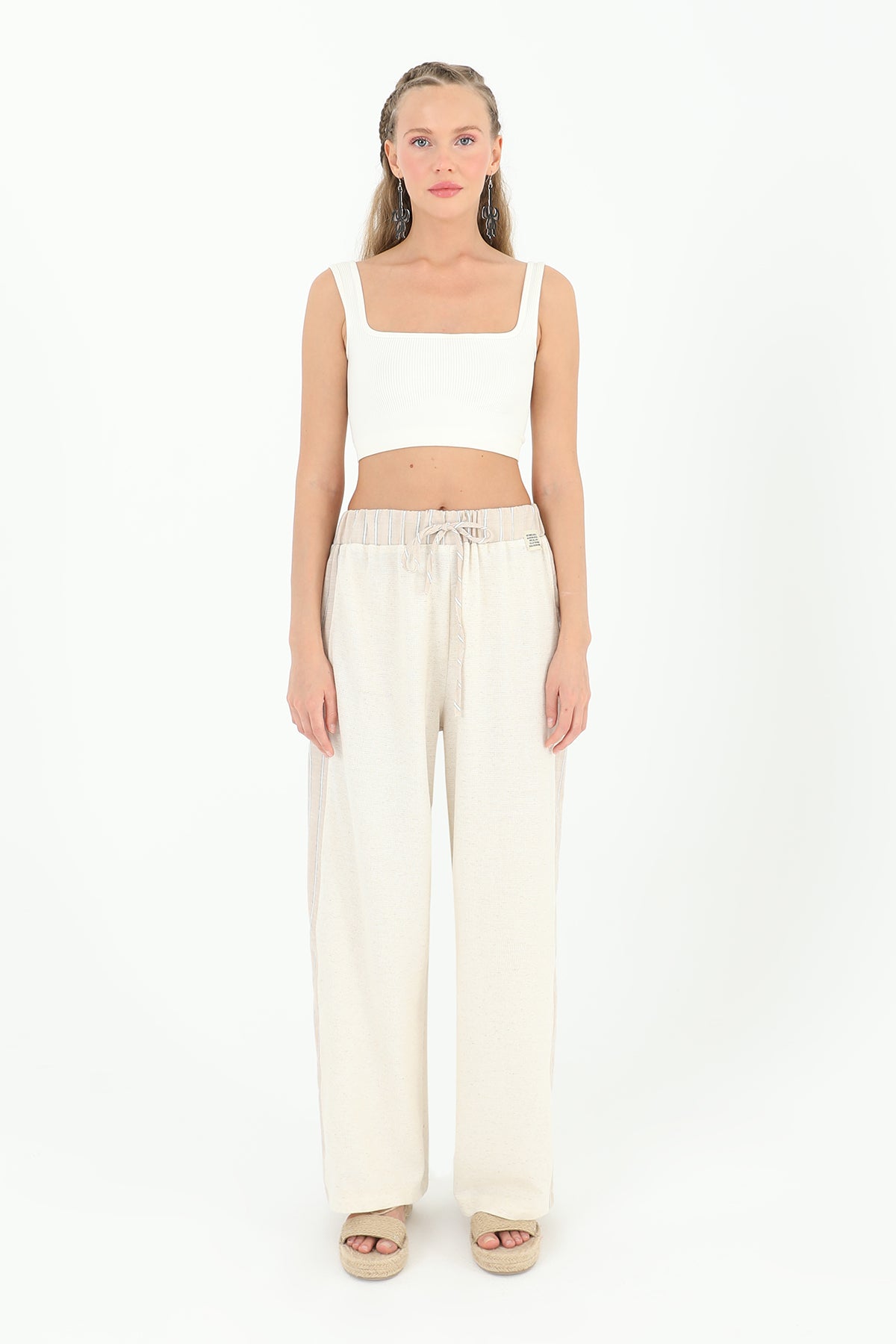 Kadın Belden Bağlamalı Yanları Şeritli Pantolon - 31884PNT