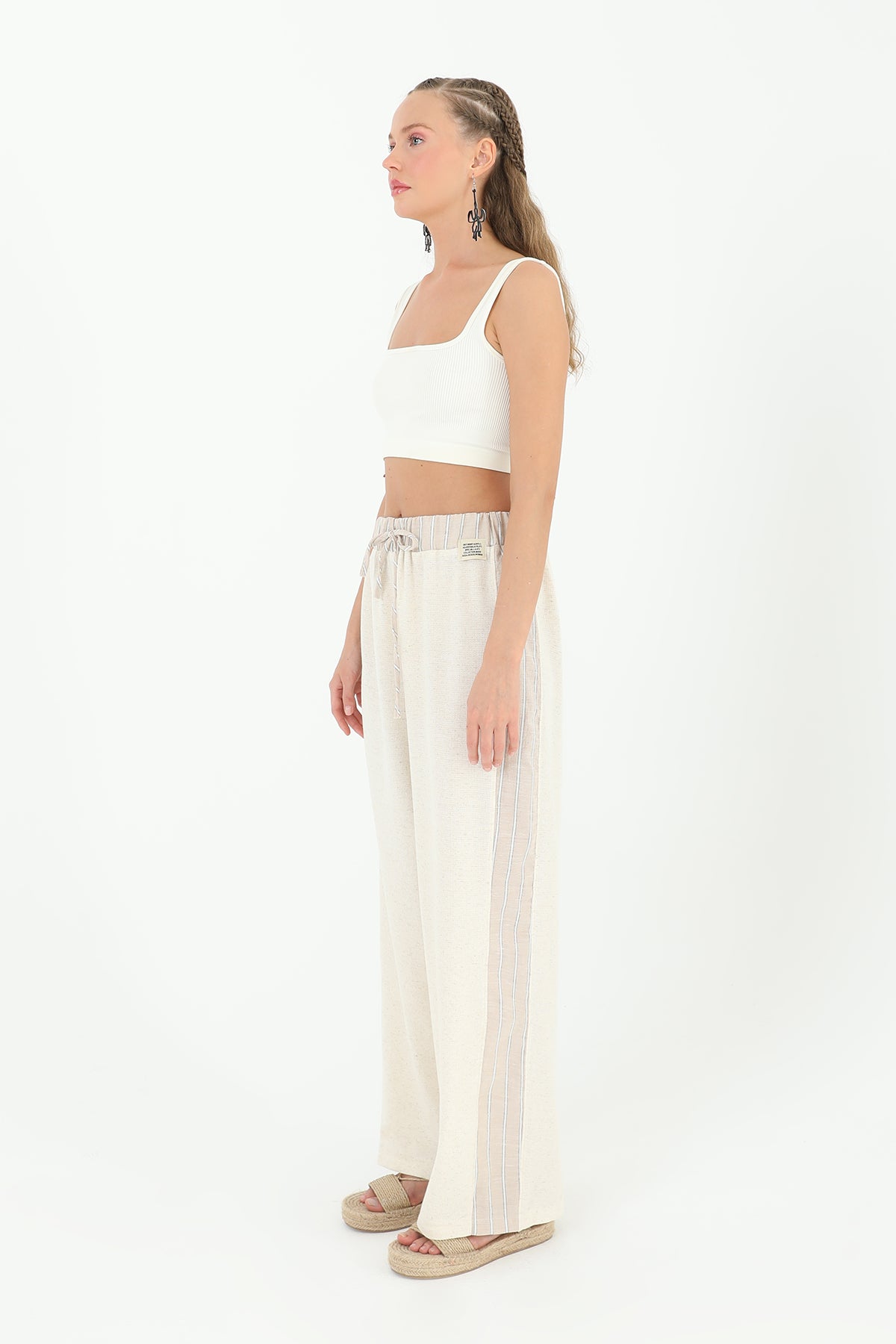 Kadın Belden Bağlamalı Yanları Şeritli Pantolon - 31884PNT