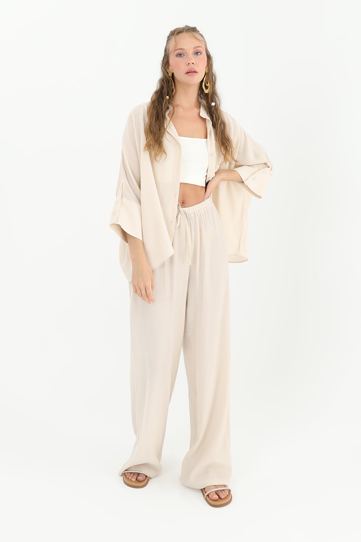 Kadın Belden Bağlamalı Bol Pantolon - 31890PNT