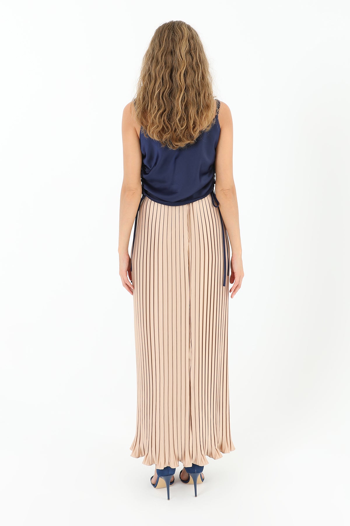 Kadın Pileli Uzun Saten Etek - 31916ETK