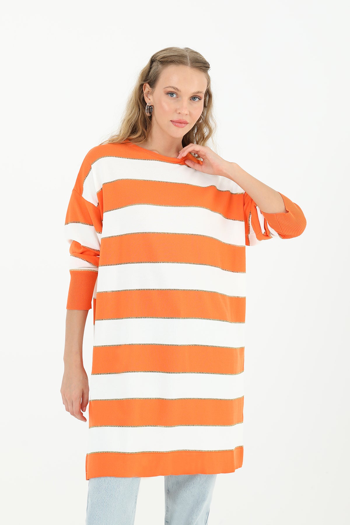 Kadın Çizgili Uzun Kollu Tunik - 10549TUN