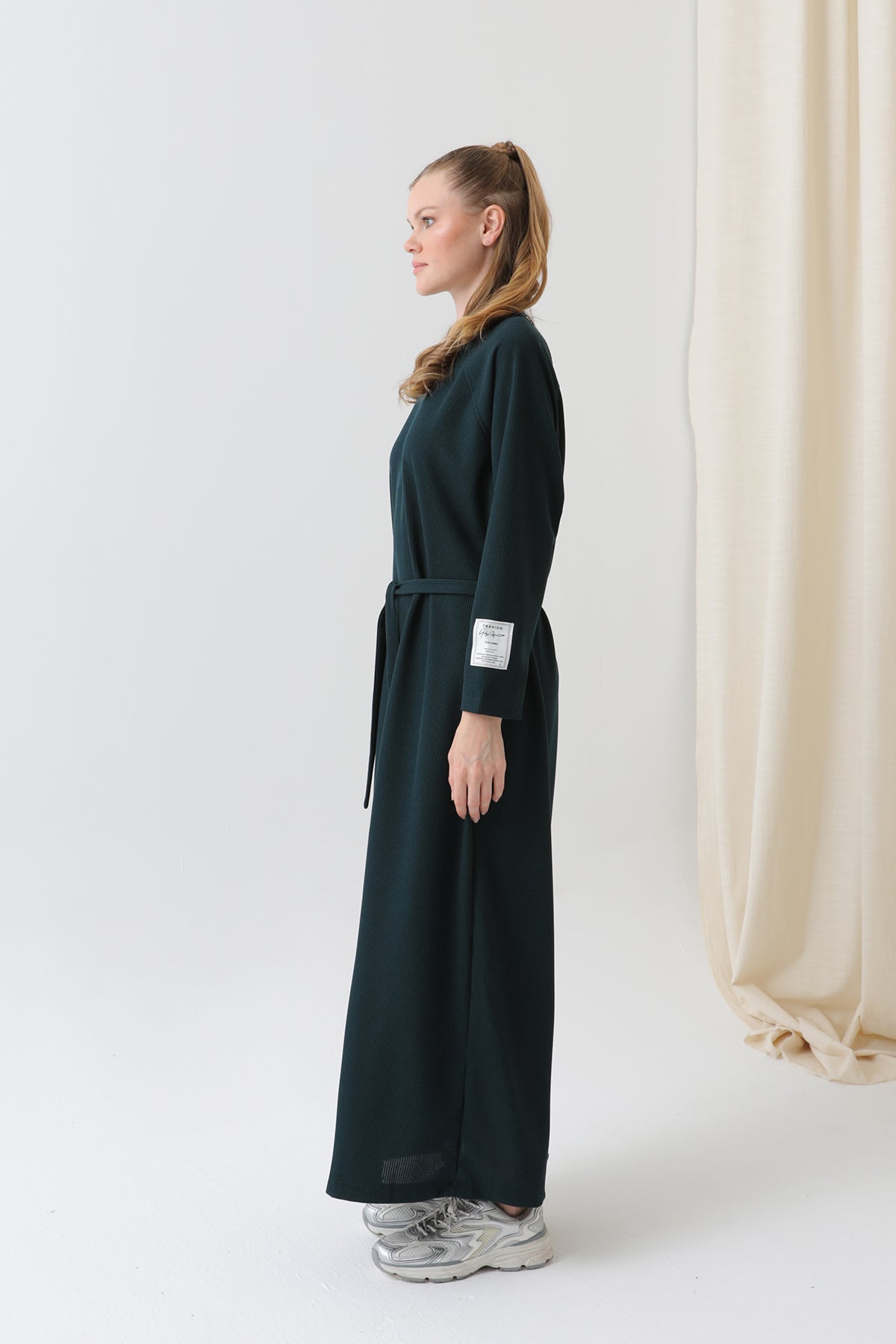 Kadın Kuşak Detaylı Rahat Kesim Triko Elbise-12590ELB