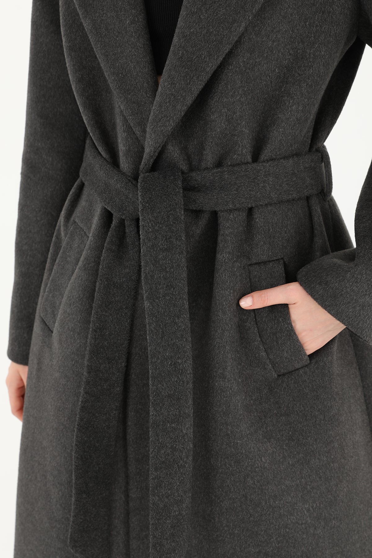 Kadın Kruvaze Yaka Kuşaklı Kaban - 15170KBN