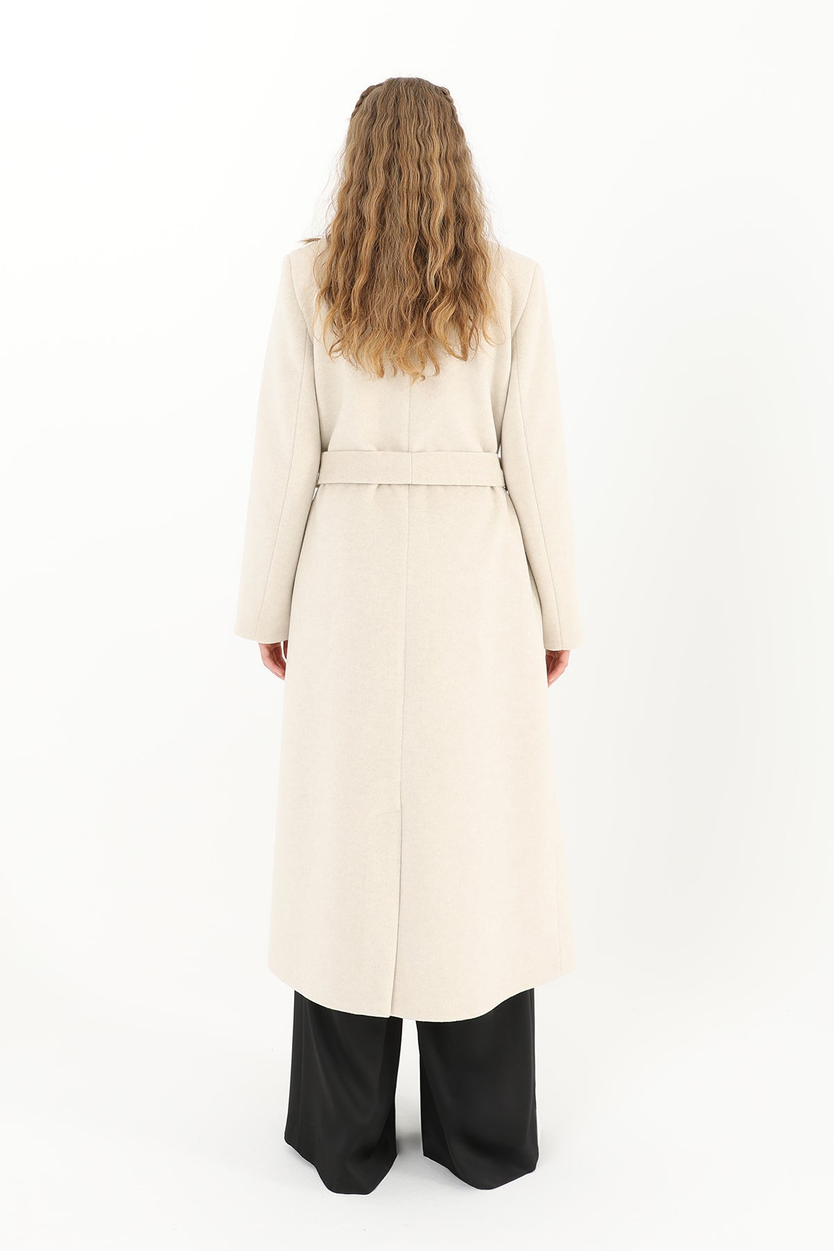 Kadın Kruvaze Yaka Kuşaklı Kaban - 15170KBN