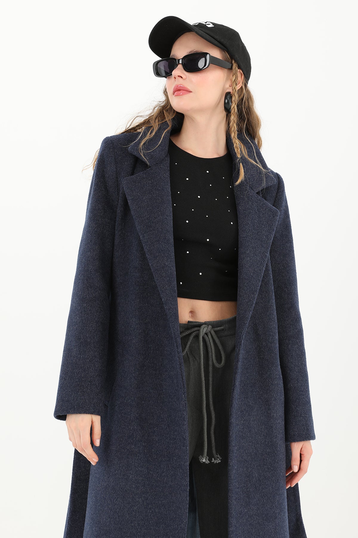 Kadın Kruvaze Yaka Kuşaklı Kaban - 15170KBN