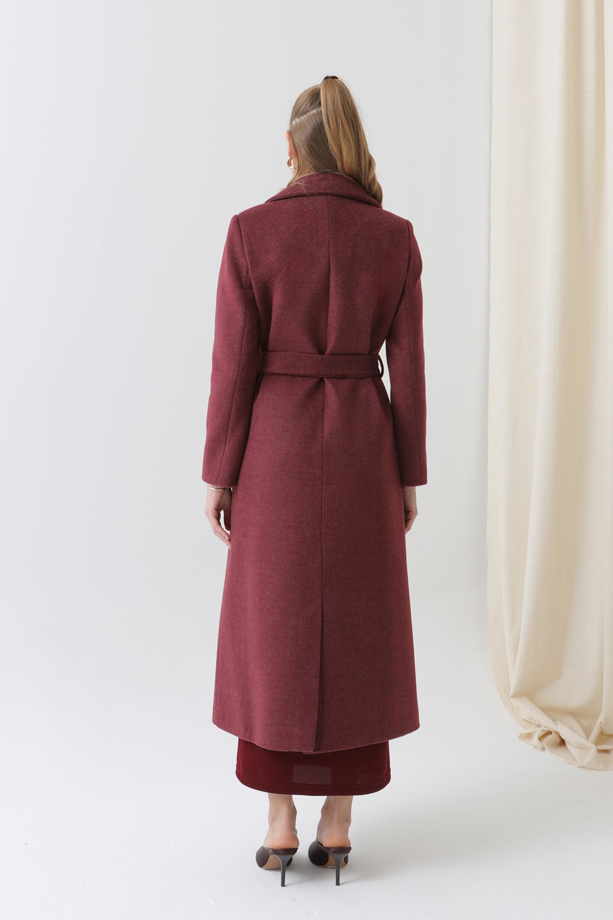 Kadın Kruvaze Yaka Kuşaklı Kaban - 15170KBN