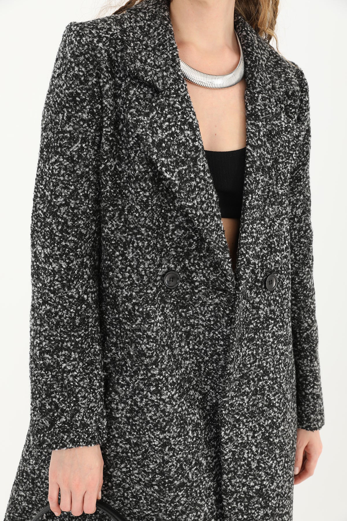 Kadın Kruvaze Yaka Kaşe Kaban -15194KBN