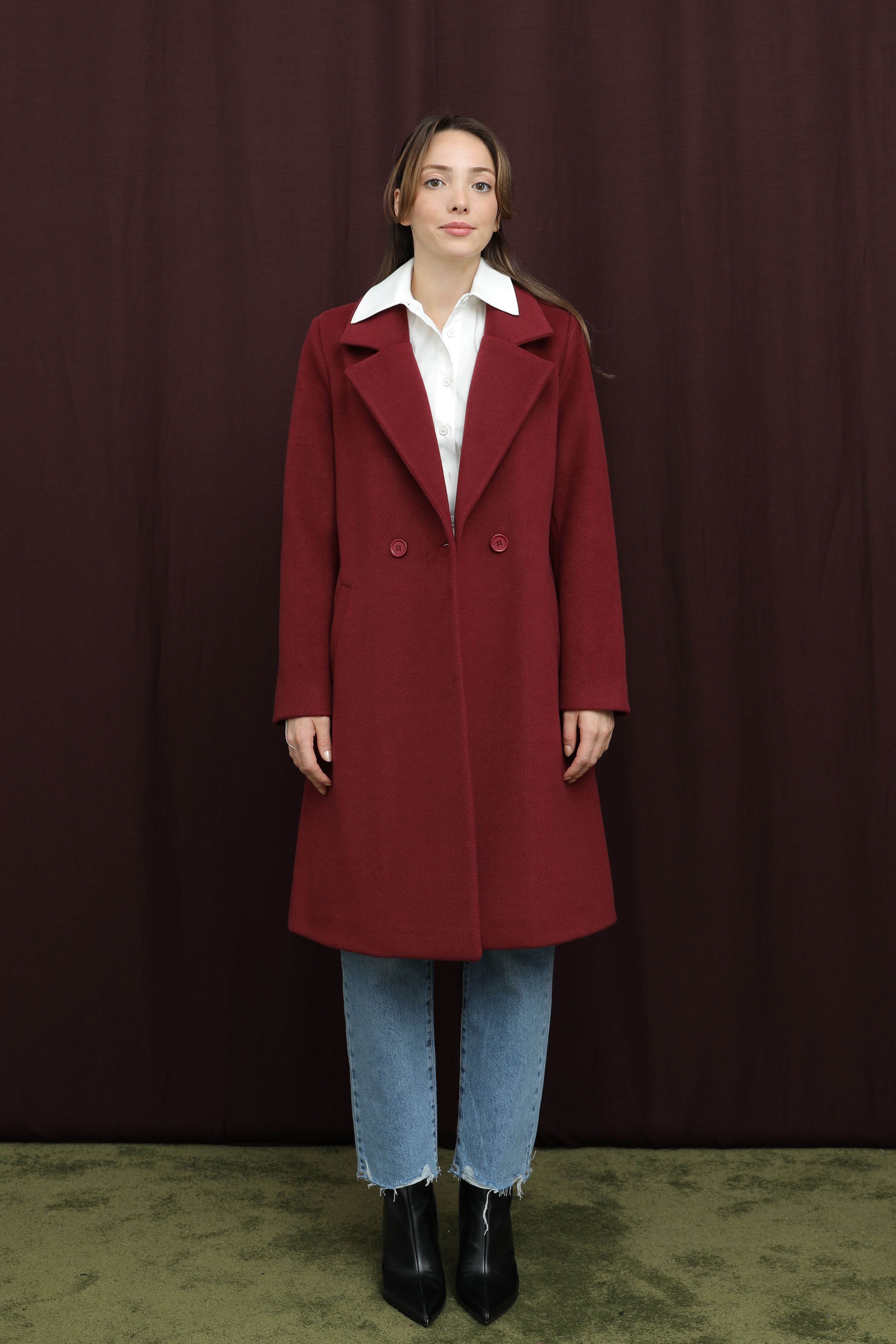 Kadın Kruvaze Yaka Kaşe Kaban -15194KBN