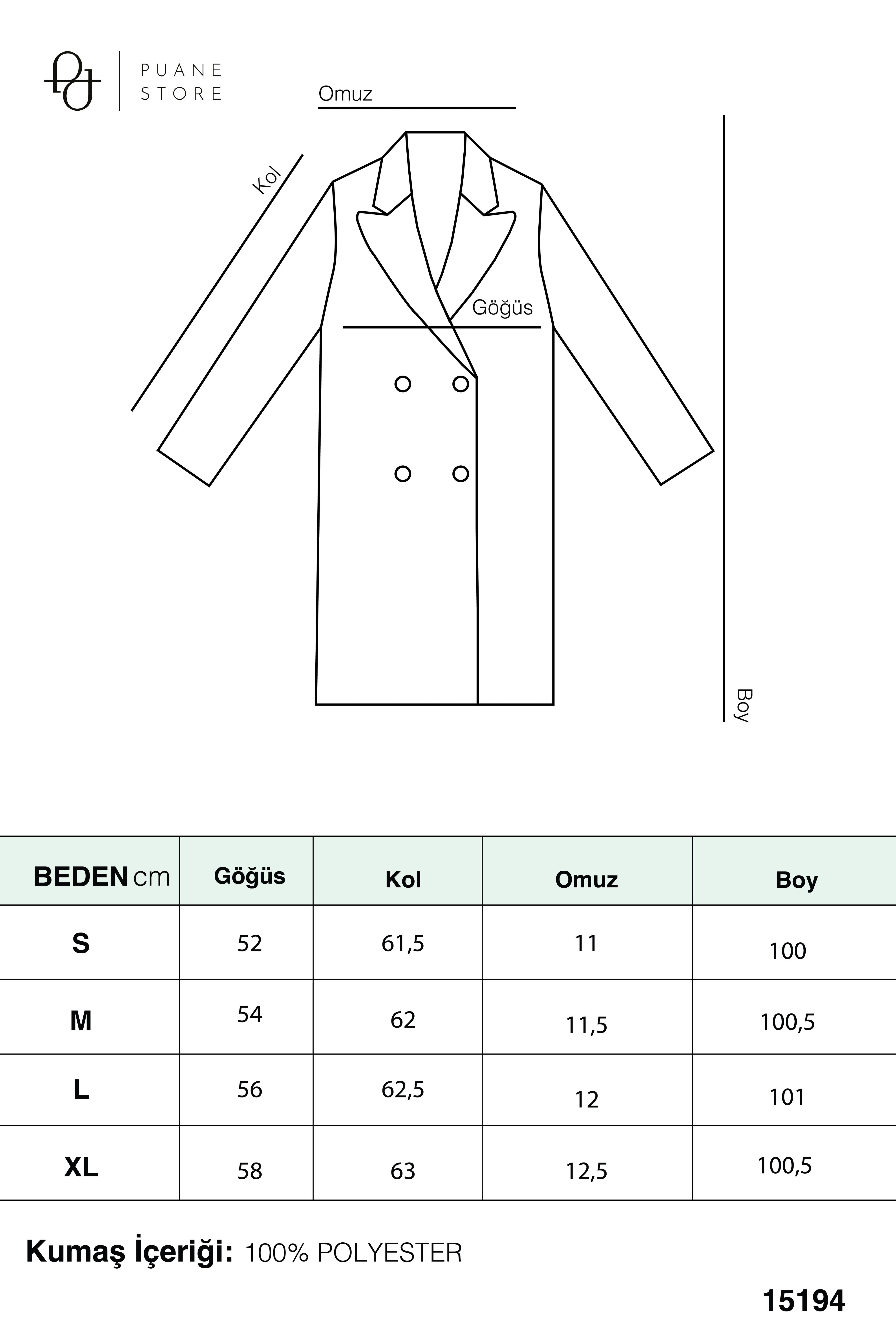Kadın Kruvaze Yaka Kaşe Kaban -15194KBN