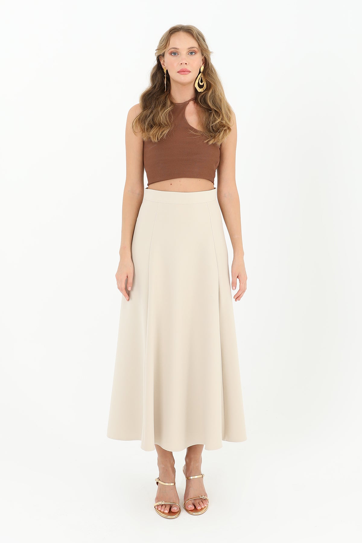 Kadın Fermuarlı Kloş Etek - 18201ETK