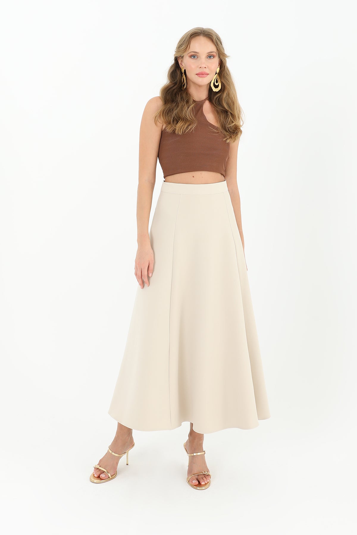 Kadın Fermuarlı Kloş Etek - 18201ETK