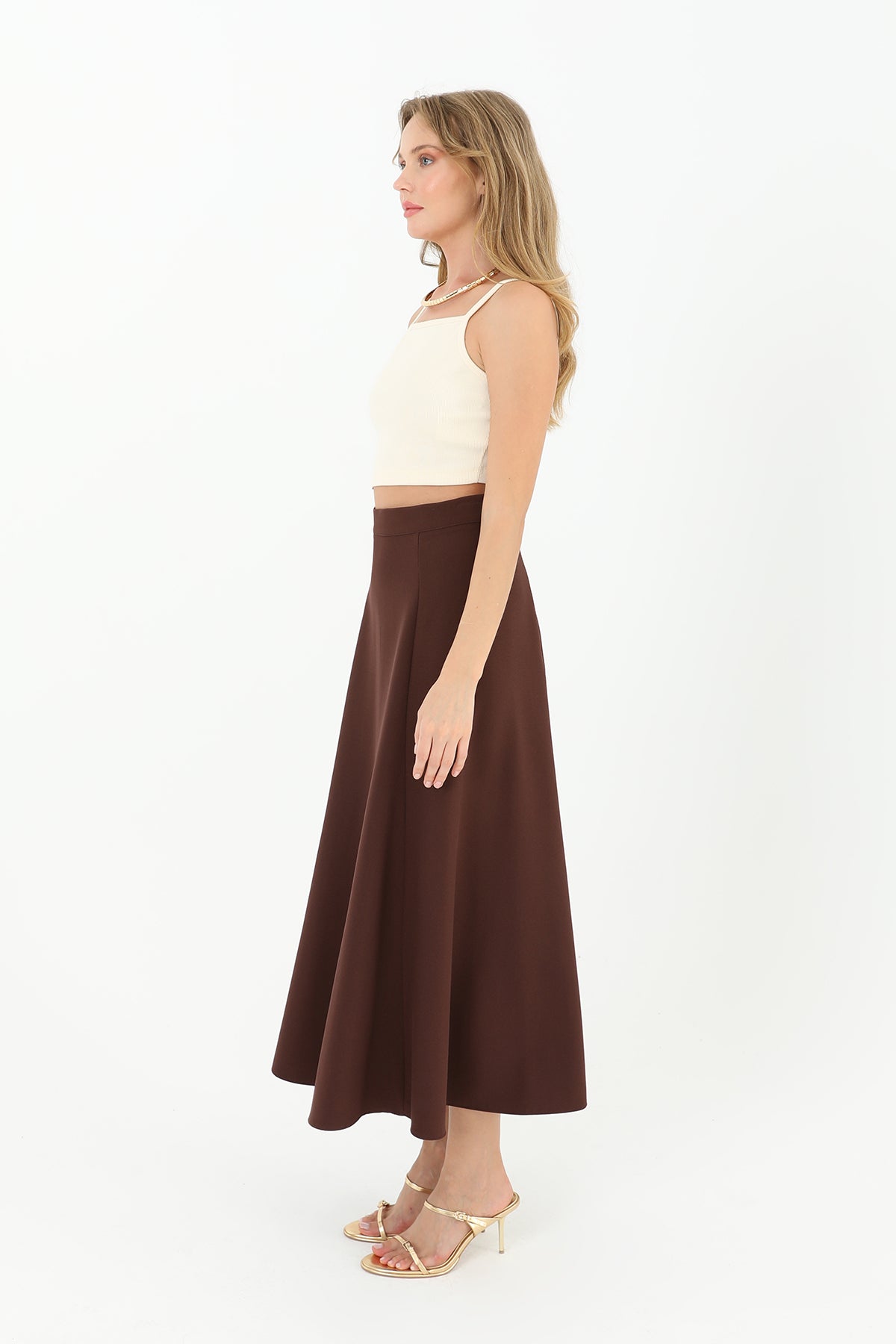 Kadın Fermuarlı Kloş Etek - 18201ETK