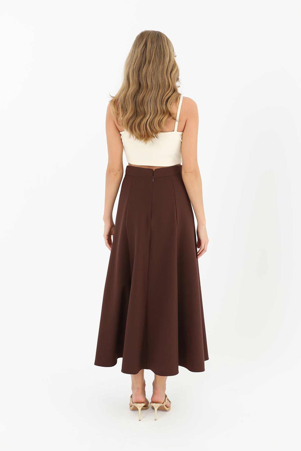 Kadın Fermuarlı Kloş Etek - 18201ETK