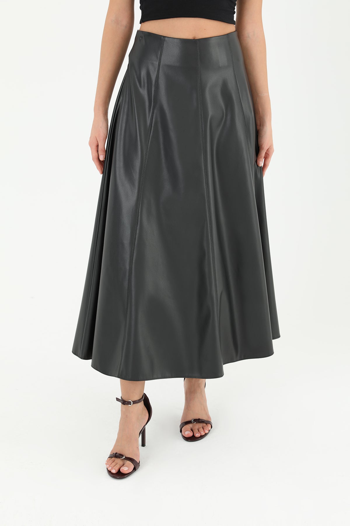 Kadın Fermuarlı Deri Etek - 18203ETK
