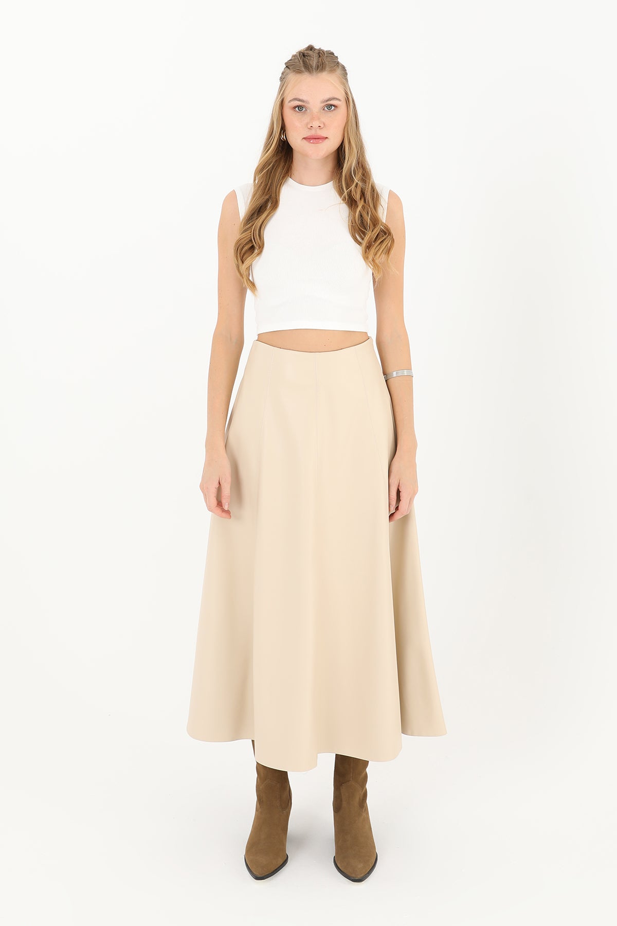 Kadın Fermuarlı Deri Etek - 18203ETK