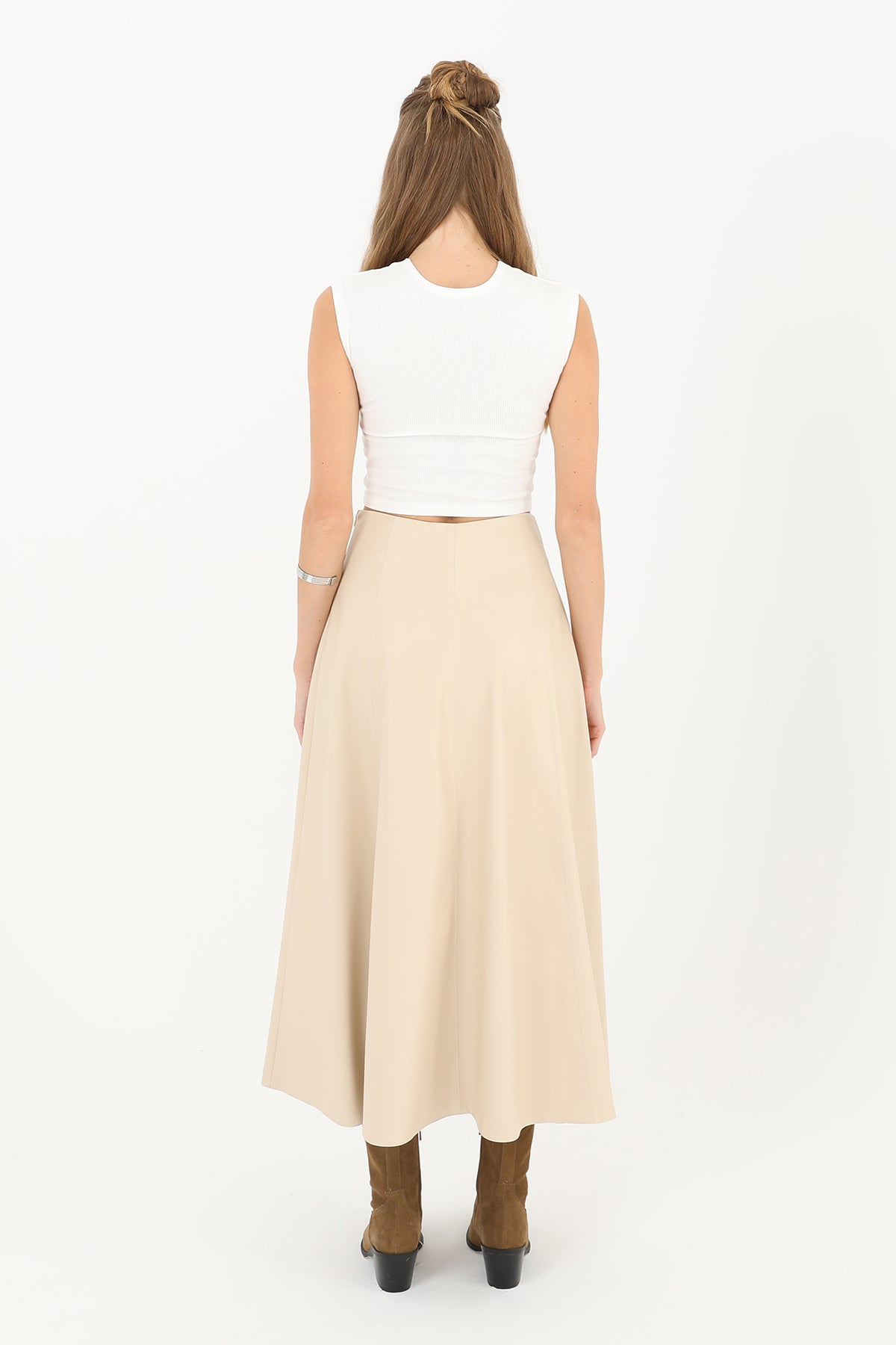 Kadın Fermuarlı Deri Etek - 18203ETK