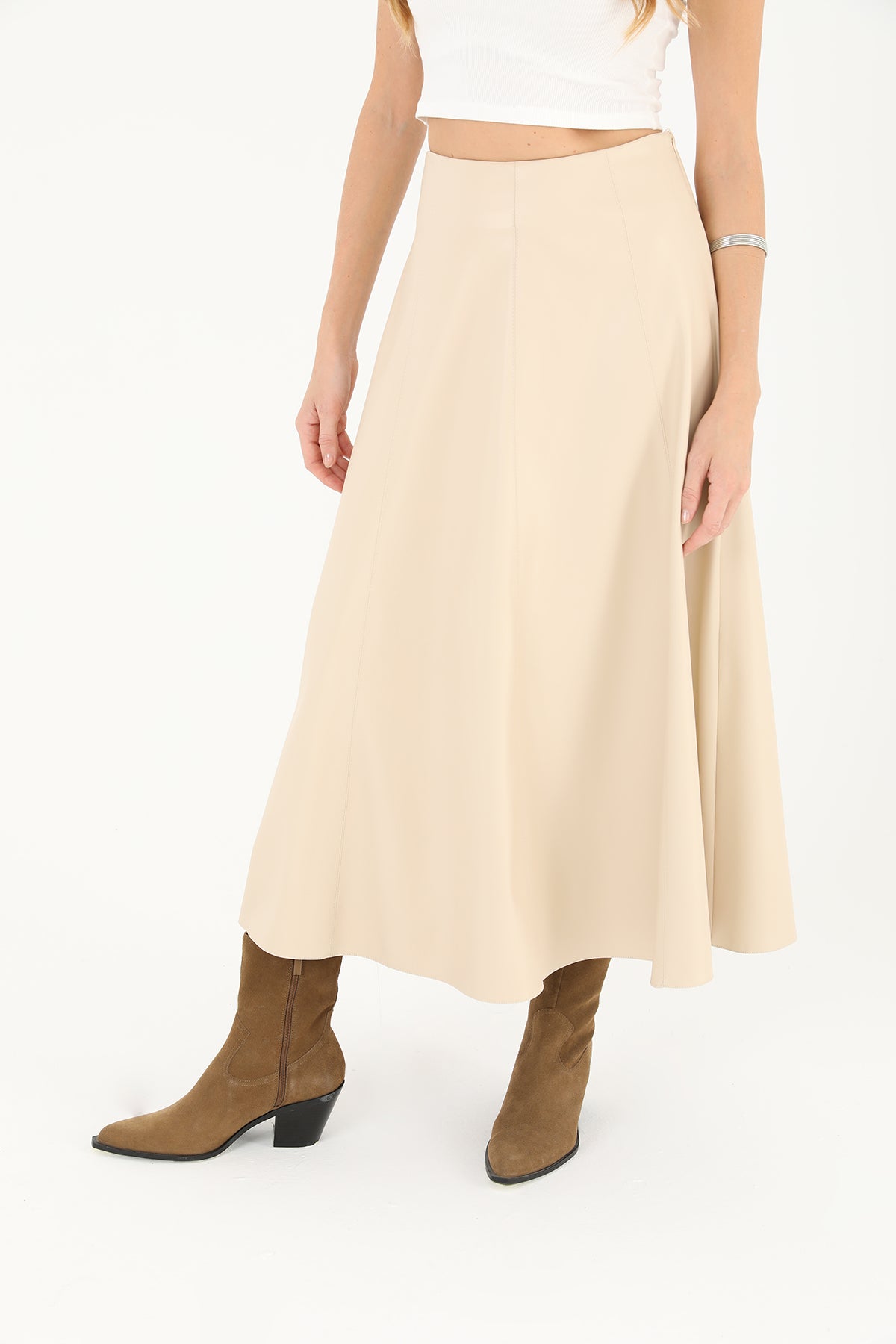 Kadın Fermuarlı Deri Etek - 18203ETK