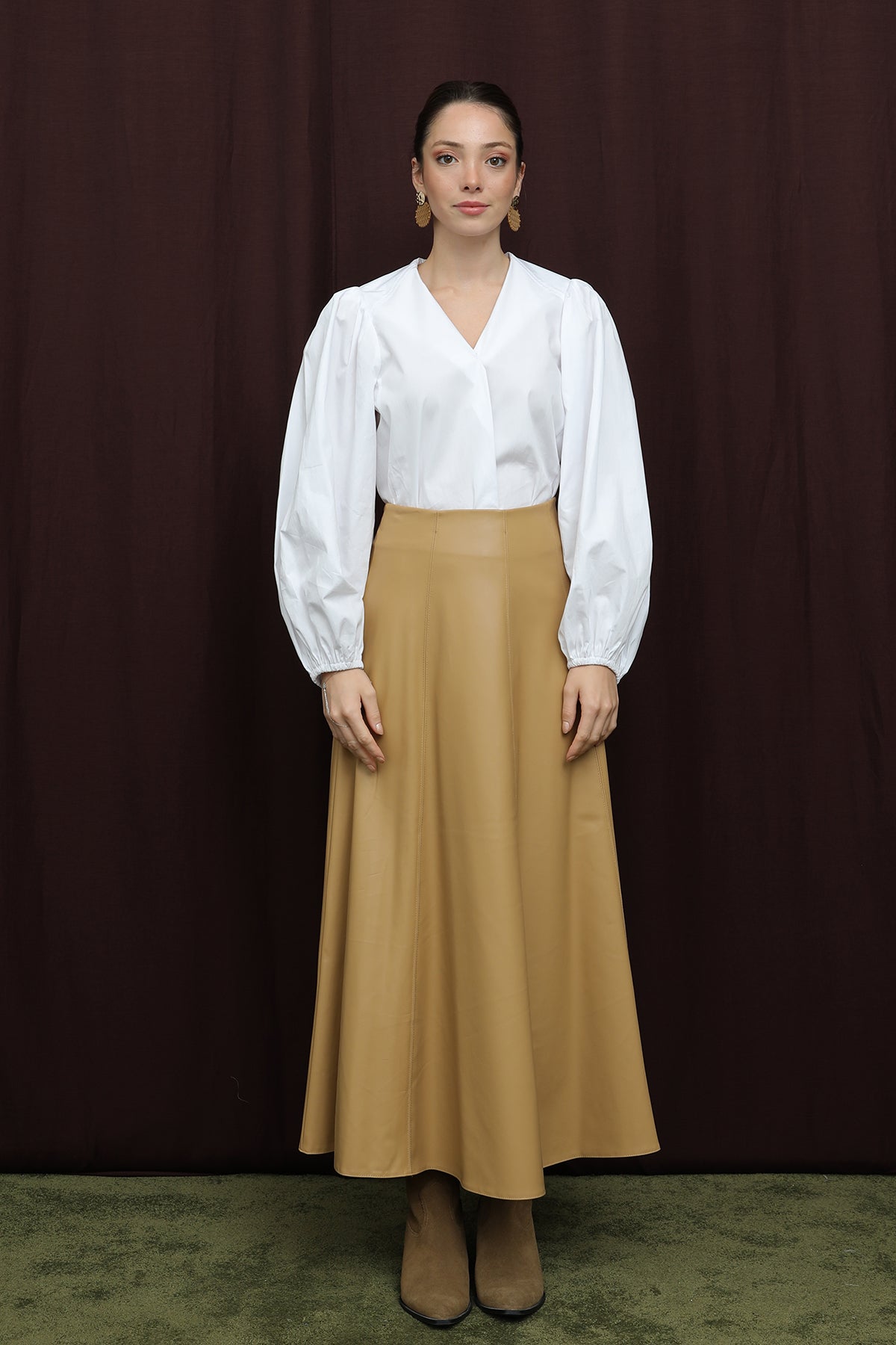 Kadın Fermuarlı Deri Etek - 18203ETK