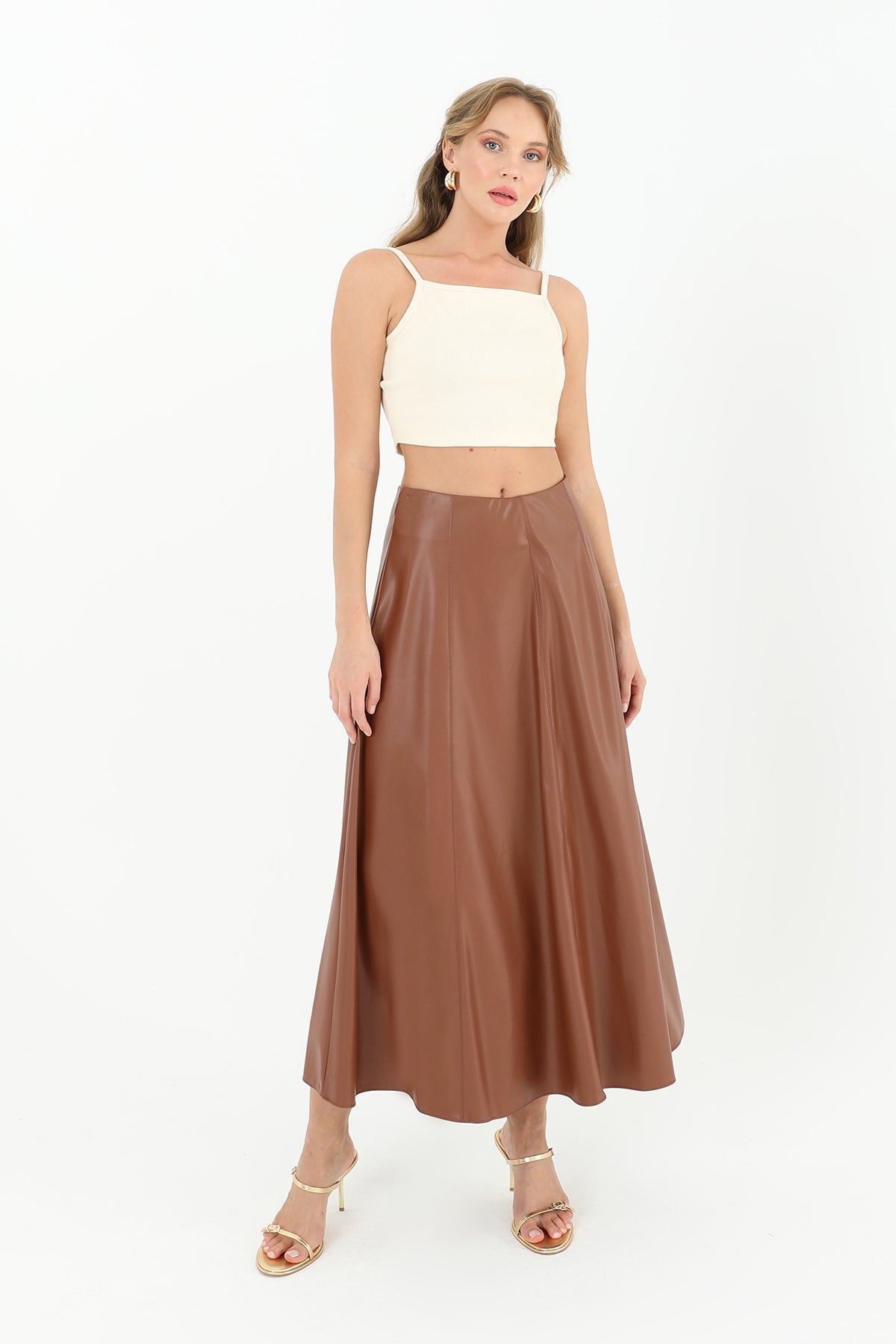 Kadın Fermuarlı Deri Etek - 18203ETK