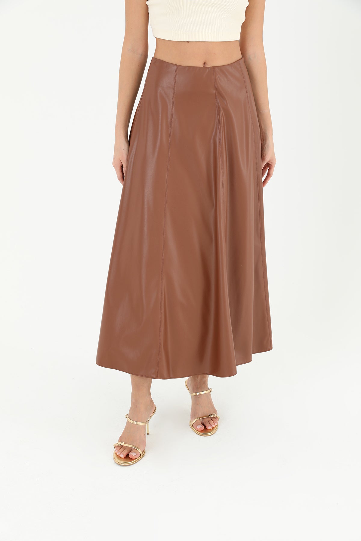 Kadın Fermuarlı Deri Etek - 18203ETK