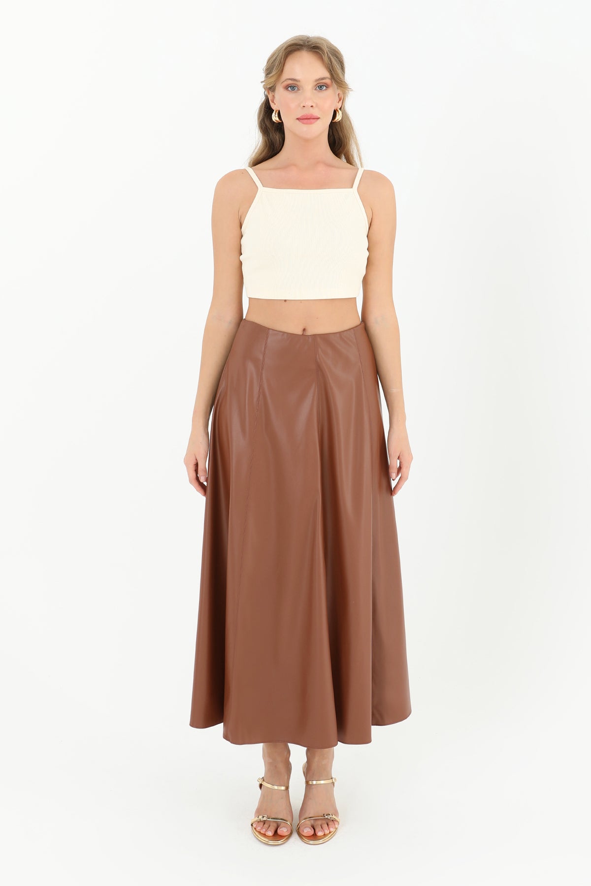 Kadın Fermuarlı Deri Etek - 18203ETK