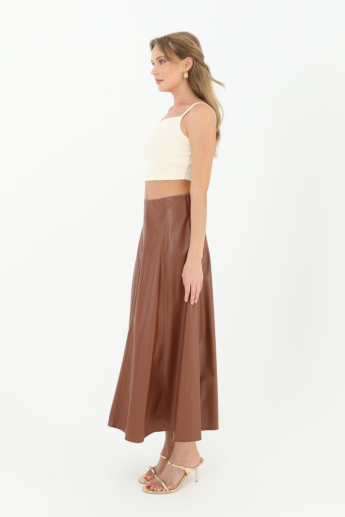 Kadın Fermuarlı Deri Etek - 18203ETK