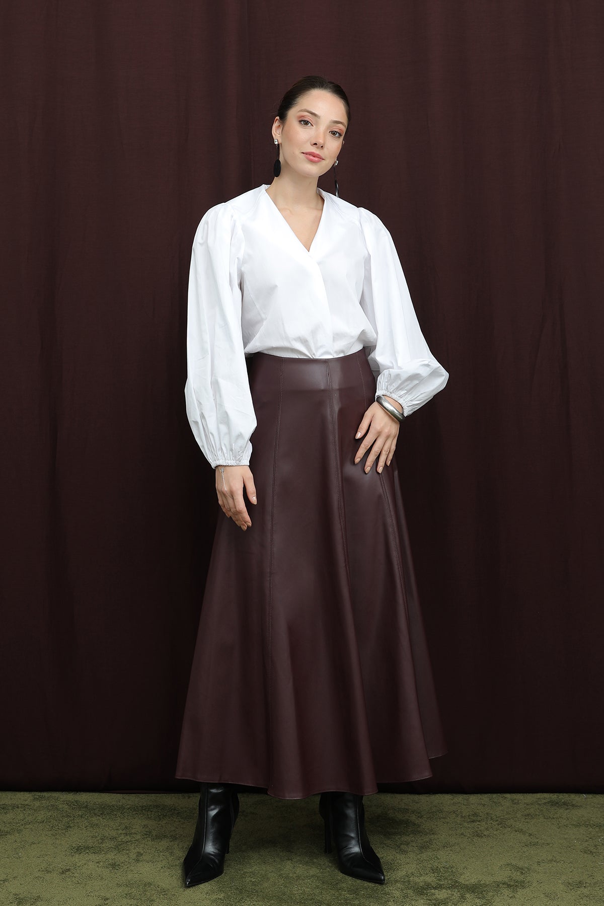 Kadın Fermuarlı Deri Etek - 18203ETK