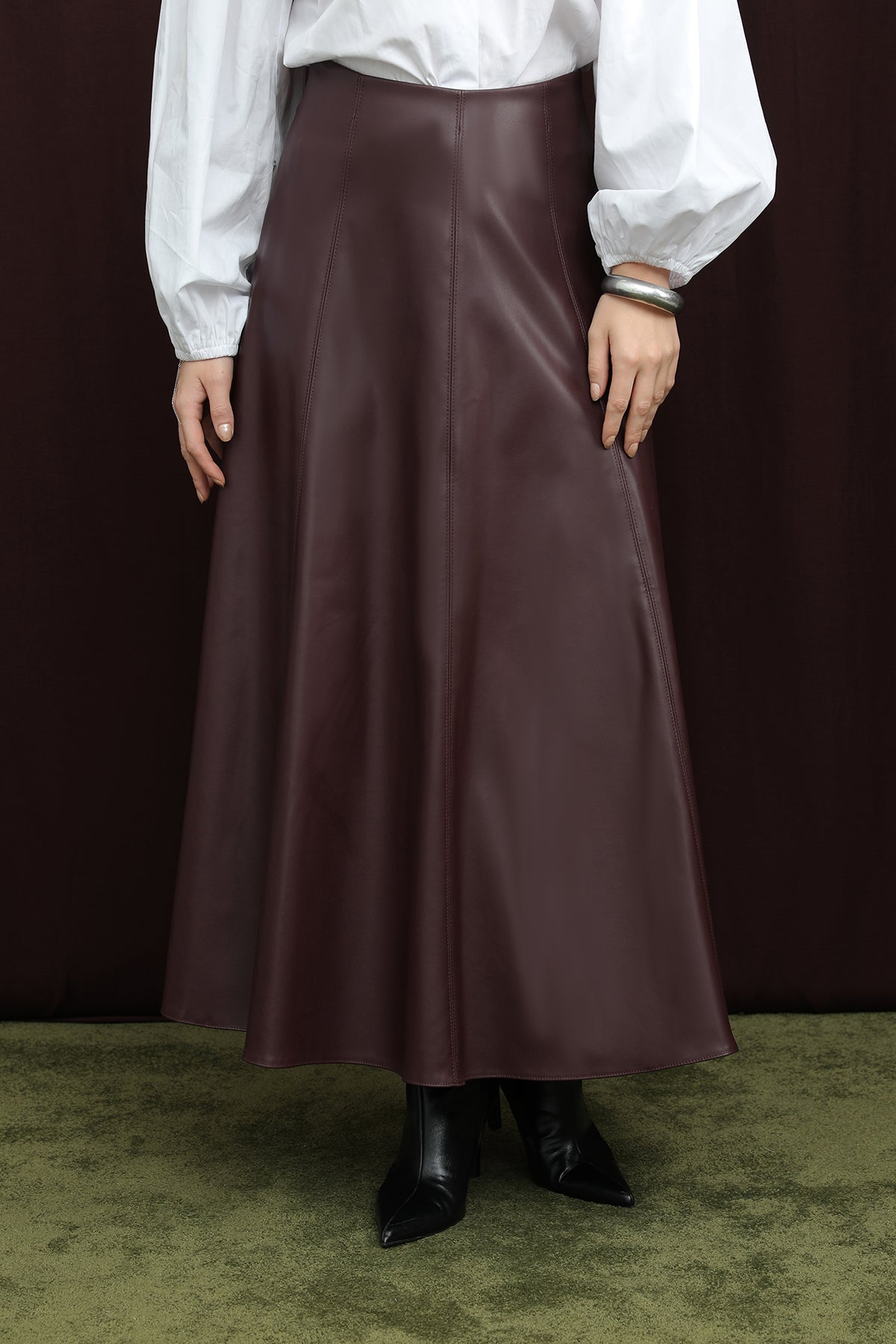Kadın Fermuarlı Deri Etek - 18203ETK