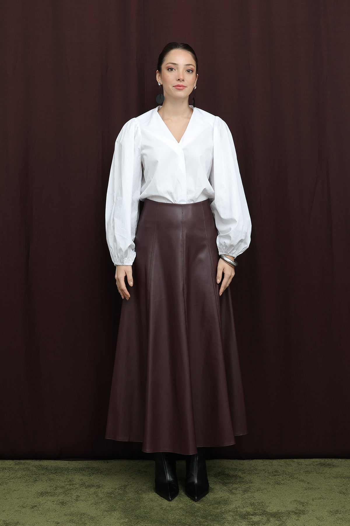 Kadın Fermuarlı Deri Etek - 18203ETK