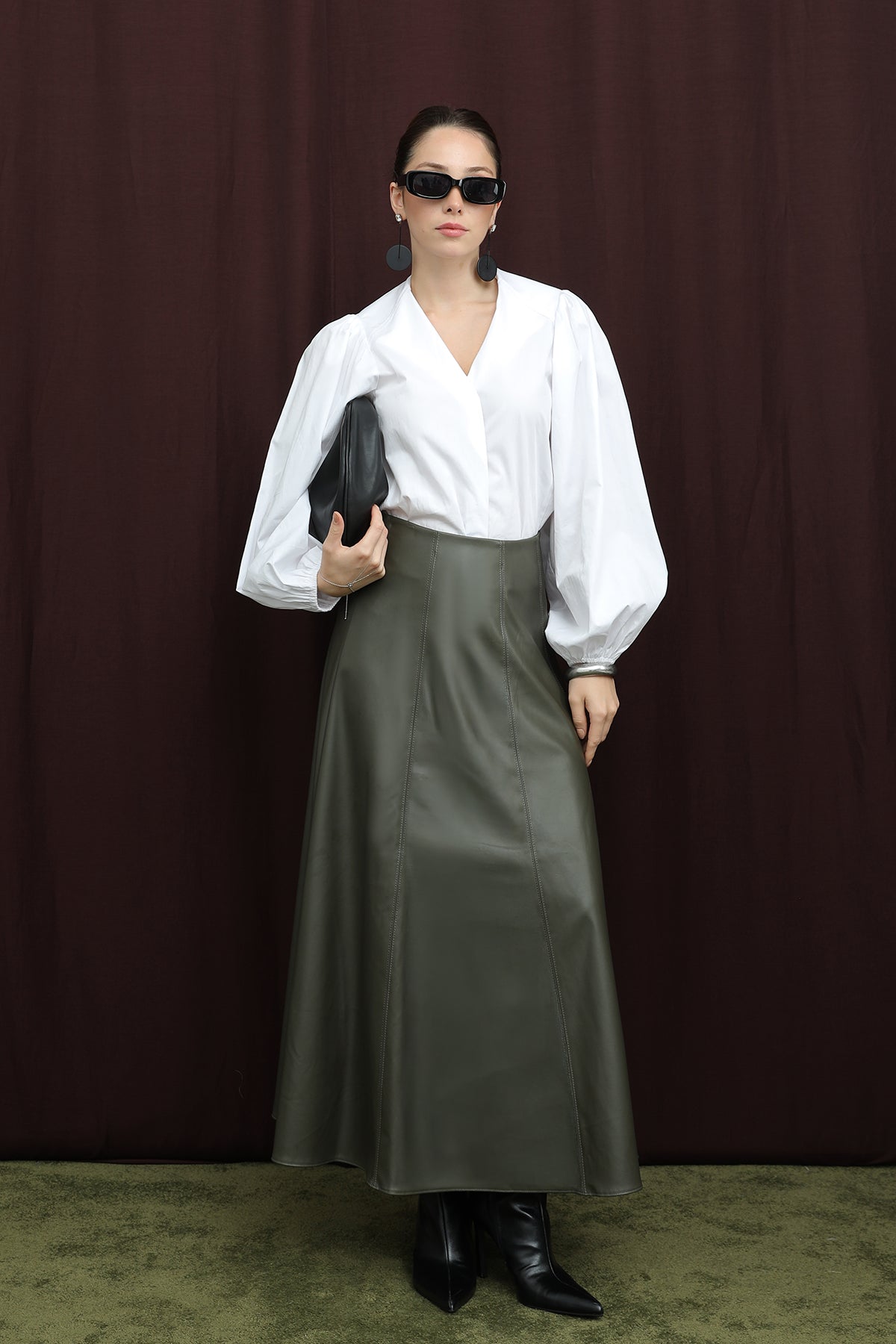 Kadın Fermuarlı Deri Etek - 18203ETK