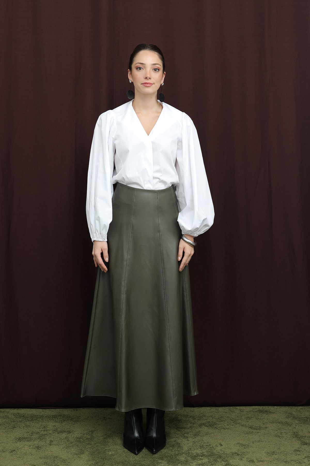 Kadın Fermuarlı Deri Etek - 18203ETK