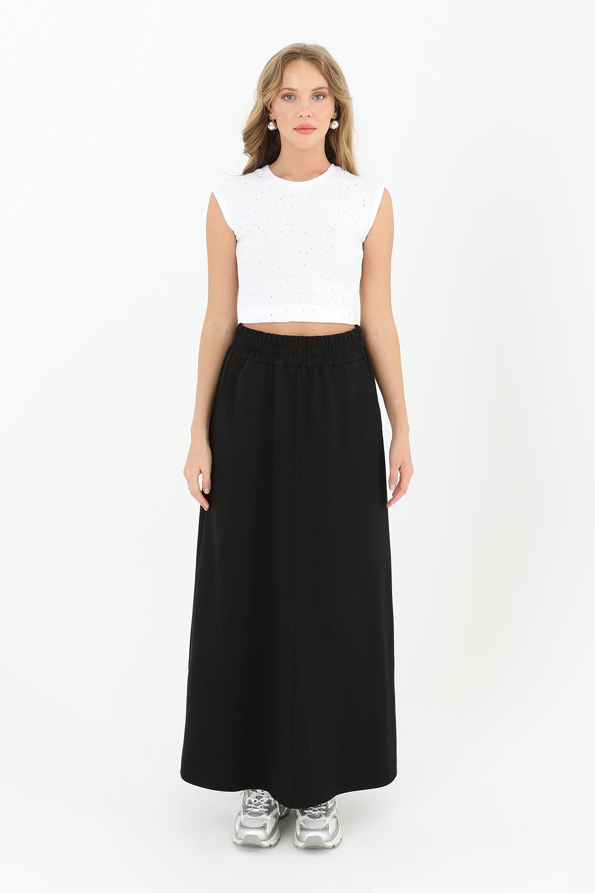 Kadın Beli Lastikli Uzun Etek - 18207ETK