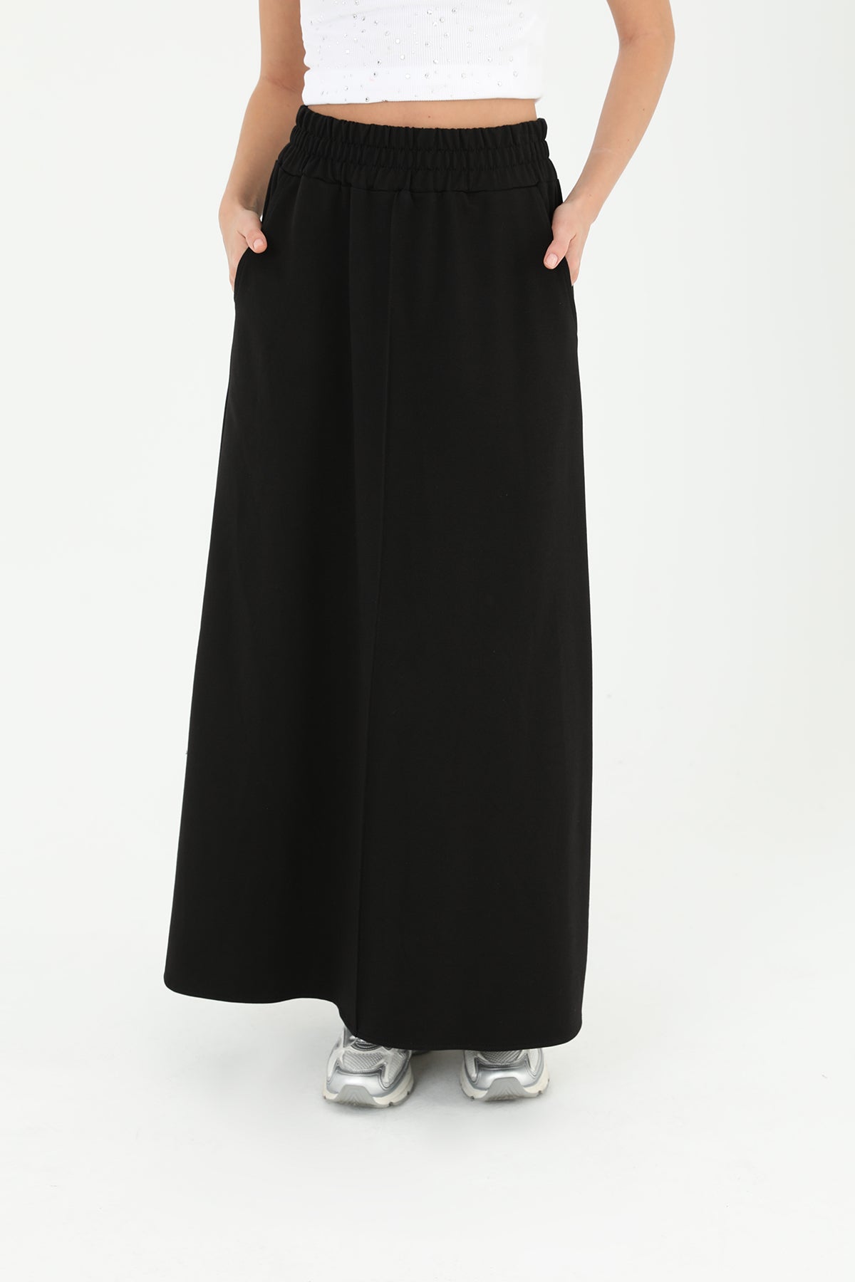Kadın Beli Lastikli Uzun Etek - 18207ETK