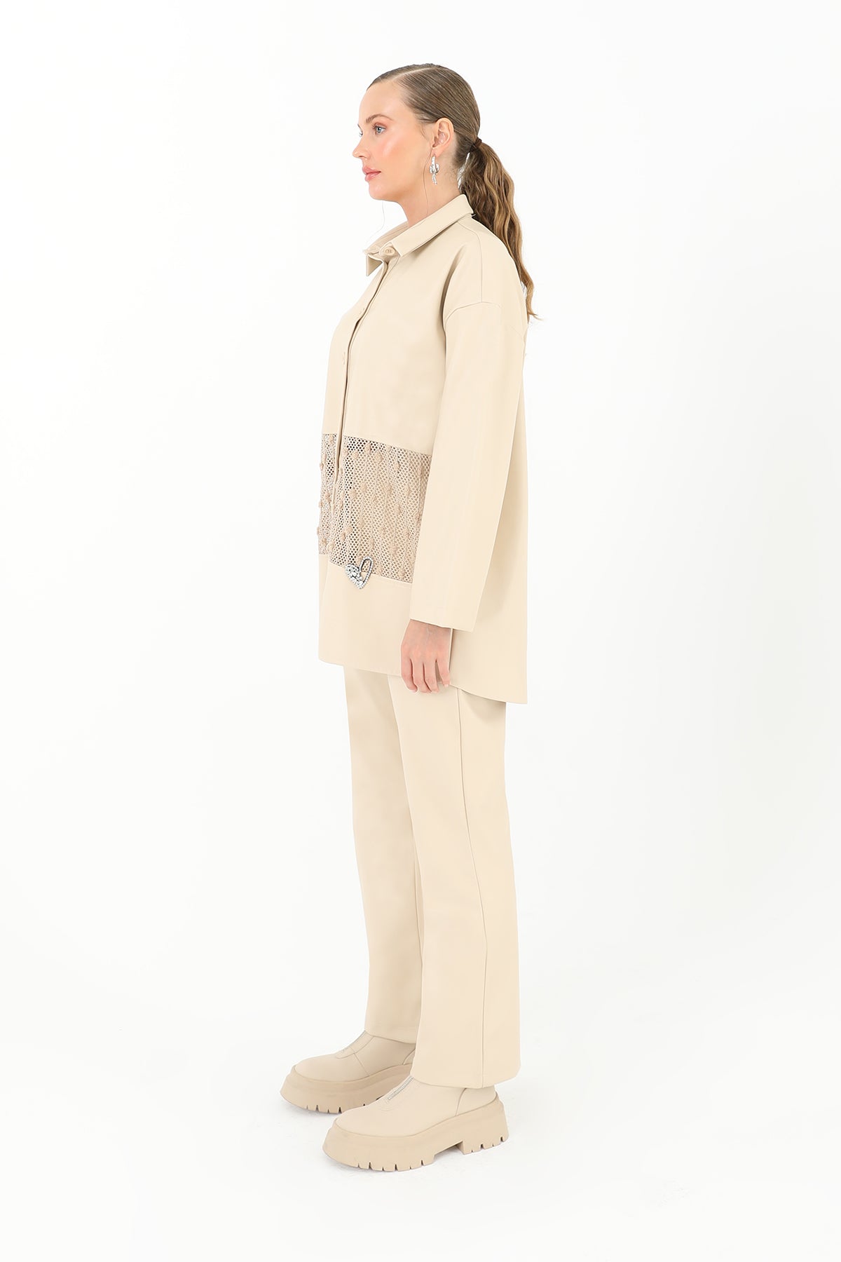 Kadın File Detaylı Deri Gömlek - 31971GML