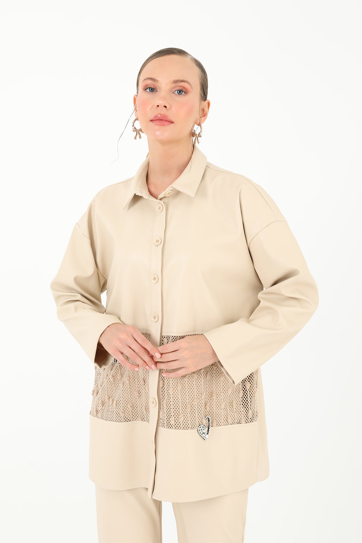 Kadın File Detaylı Deri Gömlek - 31971GML