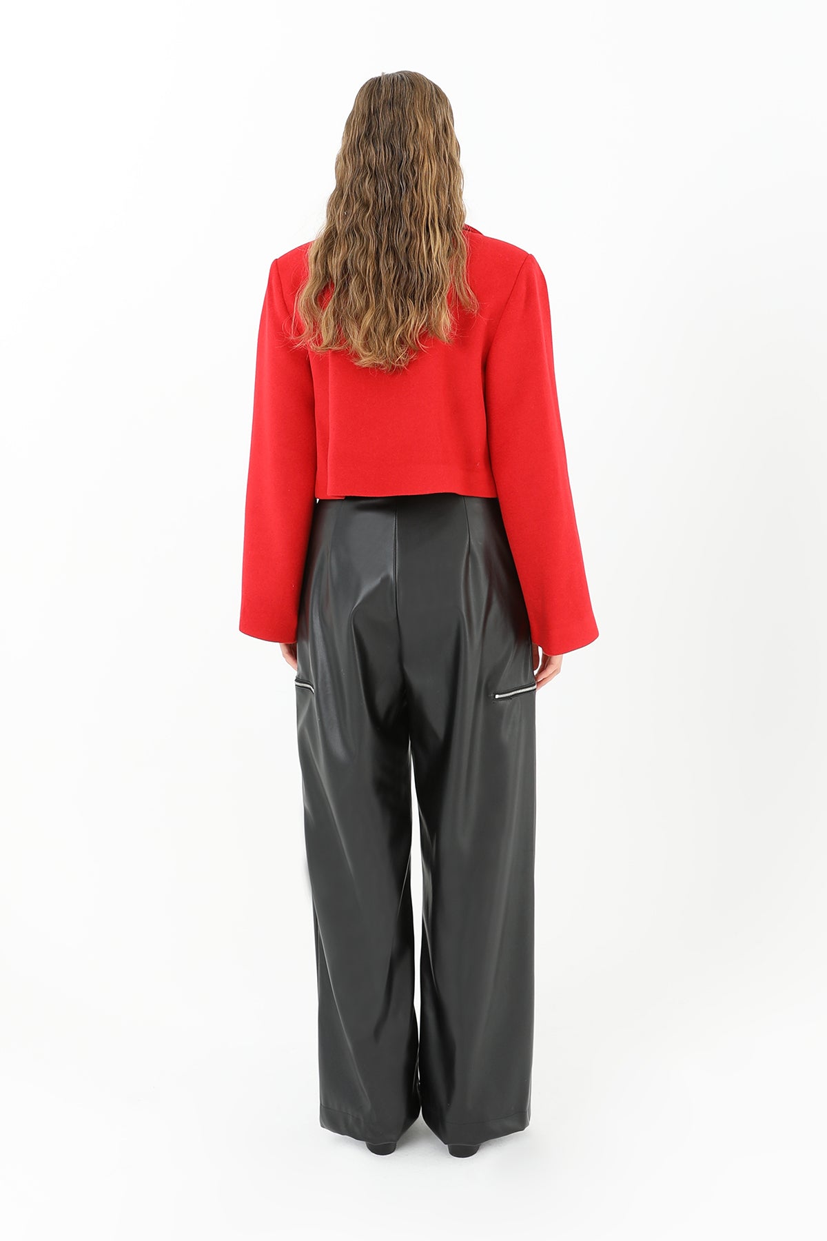 Kadın Pileli Geniş Paça Deri Pantolon - 31972PNT