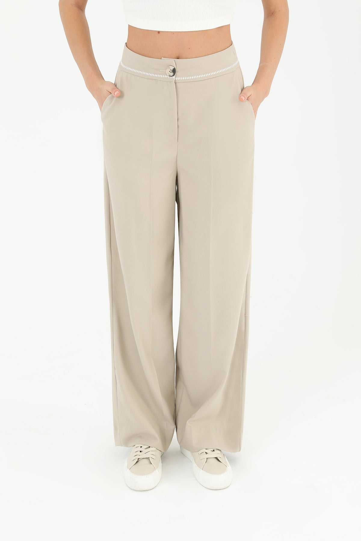 Kadın Beli Nakış Detaylı Geniş Paça Pantolon - 31976PNT