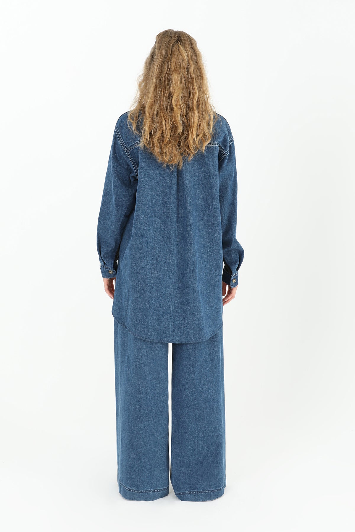 Kadın Kolu Kot Detaylı Geniş Cepli Gömlek - 31981GML