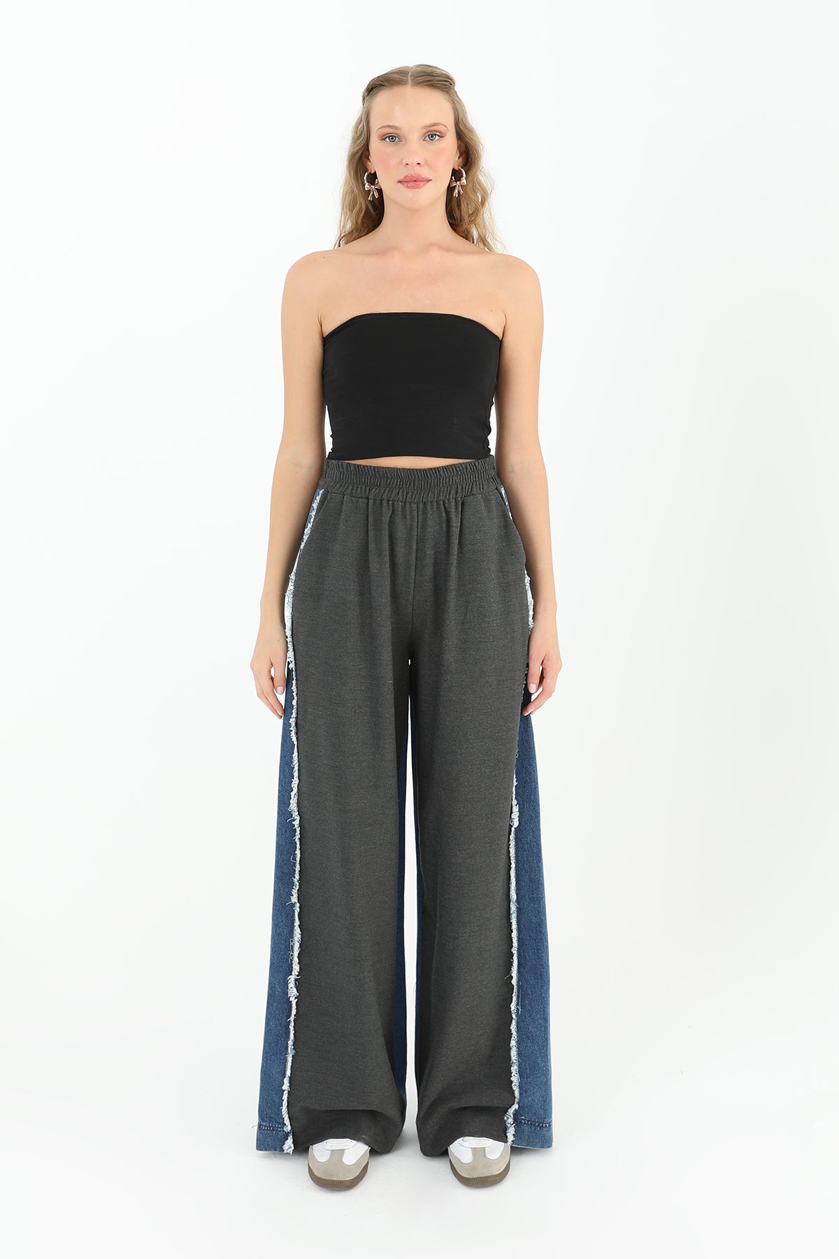 Kadın Yanları Kot Detaylı Geniş Paça Pantolon - 31982PNT